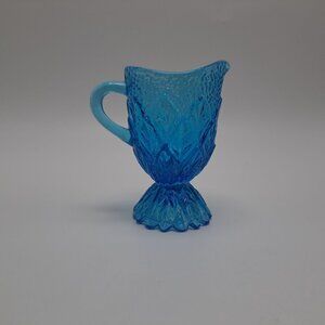 Kanawha Blue Pressed Glass Miniature Pitcher Toothpick Holder Decorative Accent